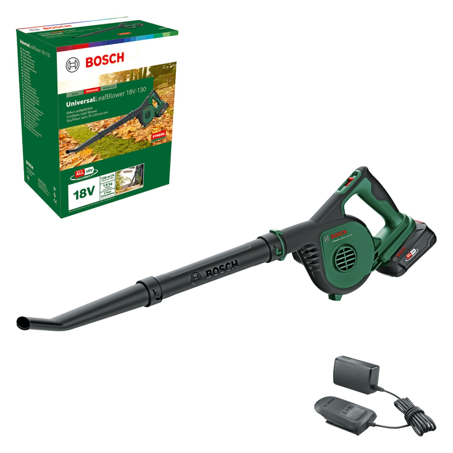 Bosch Home and Garden Souffleur de Feuilles sans Fil Bosch - UniversalLeafBlower 18V-130 (pour Le Nettoyage Rapide et Facile des Jardins, allées et terrasses ; système 18V ; sans Batterie)