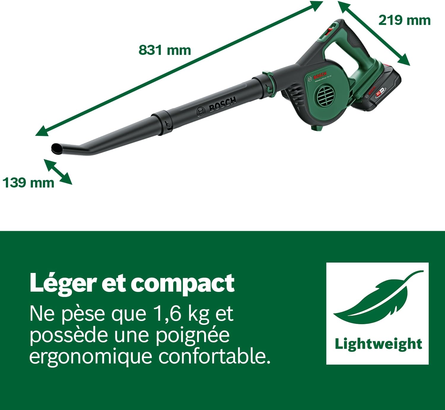 Bosch Home and Garden Souffleur de Feuilles sans Fil Bosch - UniversalLeafBlower 18V-130 (pour Le Nettoyage Rapide et Facile des Jardins, allées et terrasses ; système 18V ; sans Batterie)