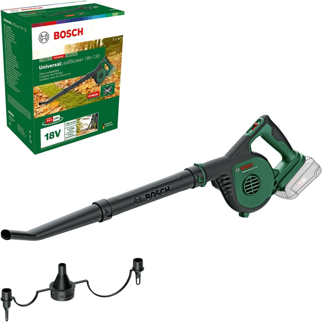 Bosch Home and Garden Souffleur de Feuilles sans Fil Bosch - UniversalLeafBlower 18V-130 (pour Le Nettoyage Rapide et Facile des Jardins, allées et terrasses ; système 18V ; sans Batterie)