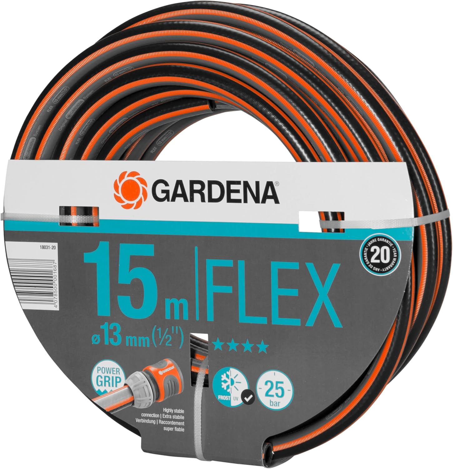 Gardena Tuyau de Comfort FLEX 13 mm (1/2 Pouce), 15 m: Tuyau de jardin flexible et dimensionnellement avec profil de poignée de puissance, imprimé à 25 bar, sans pièces système (18031-20)