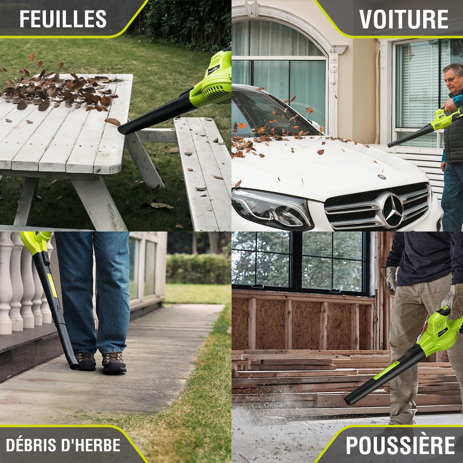 SnapFresh Souffleur Batterie 20V - Souffleur à Feuilles Souffleurs de Feuilles sans Fil avec Batterie et Chargeur 210 km/h 240m³/h / 2 Vitesse/Portable 1,2kg - pour Jardins (Vert)