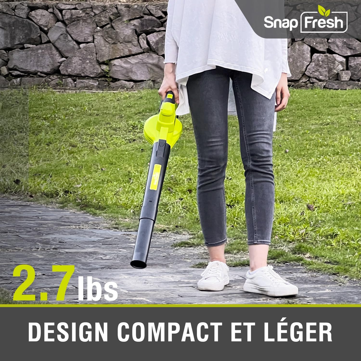 SnapFresh Souffleur Batterie 20V - Souffleur à Feuilles Souffleurs de Feuilles sans Fil avec Batterie et Chargeur 210 km/h 240m³/h / 2 Vitesse/Portable 1,2kg - pour Jardins (Vert)