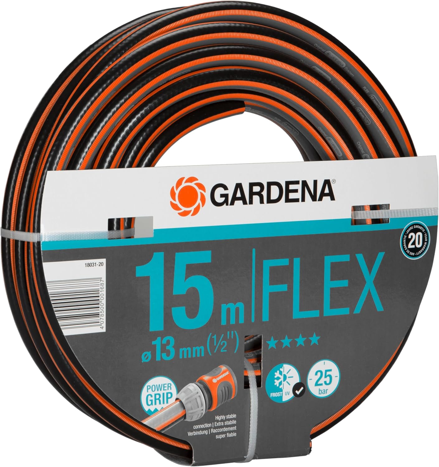 Gardena Tuyau de Comfort FLEX 13 mm (1/2 Pouce), 15 m: Tuyau de jardin flexible et dimensionnellement avec profil de poignée de puissance, imprimé à 25 bar, sans pièces système (18031-20)