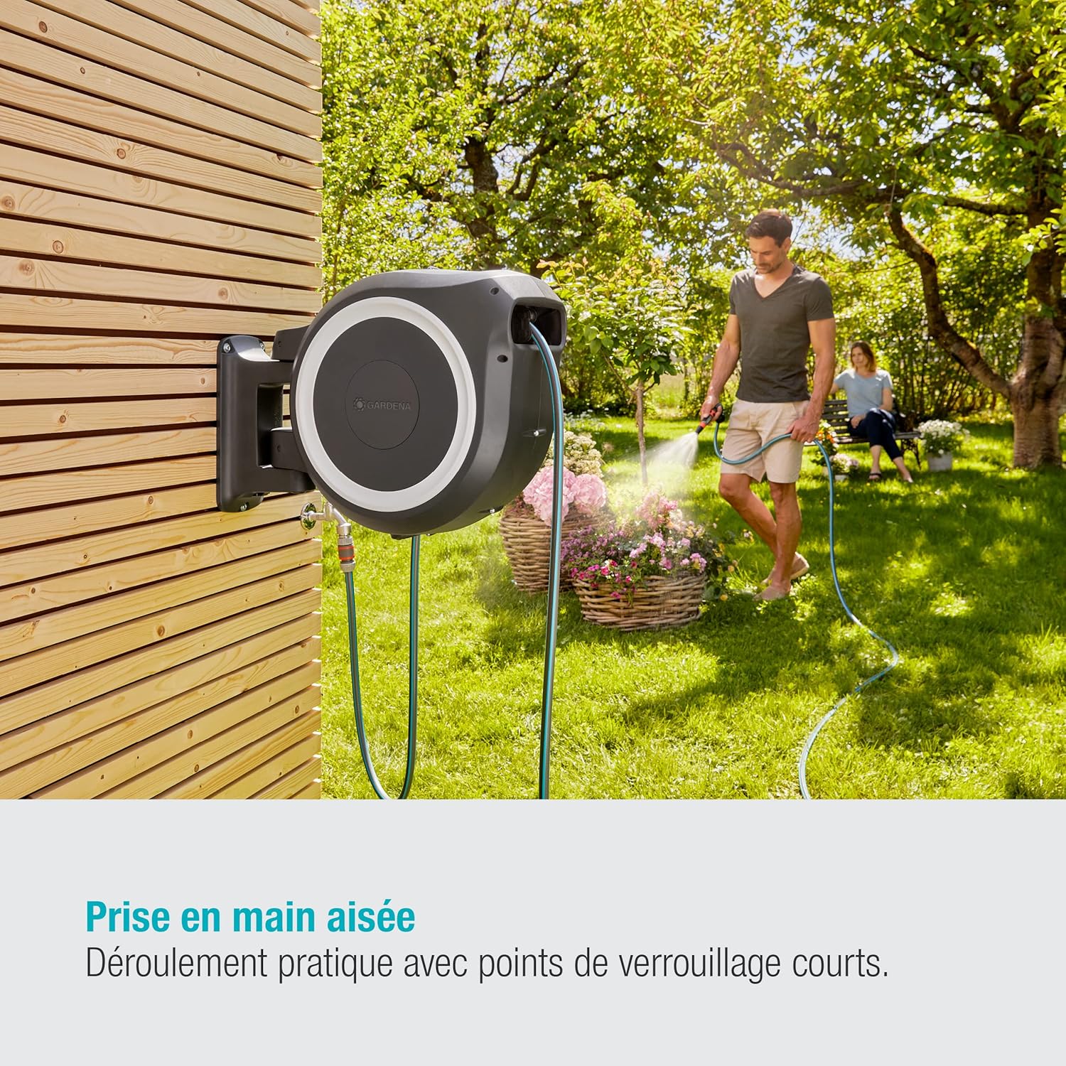 Gardena Enrouleur de Tuyau Mural Rollup XL (Blanc) – Longueur 35m – Ø13mm– Garantie 5 Ans– Dévidoir pivotant à 180°– Kit Complet avec Lance, raccord, Tuyau et Support Mural Inclus (18632-20)