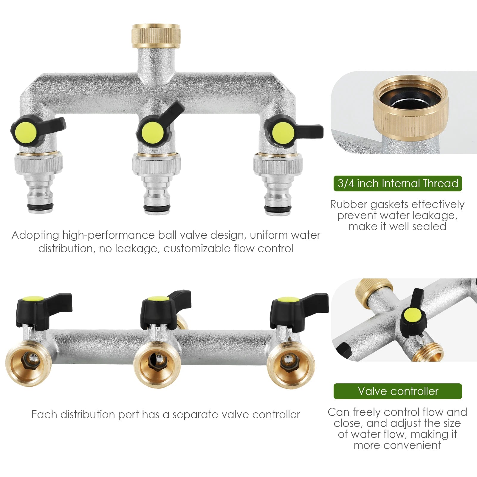 Répartiteur d’eau 2 voies en laiton 3/4″ – vannes indépendantes, joints NBR