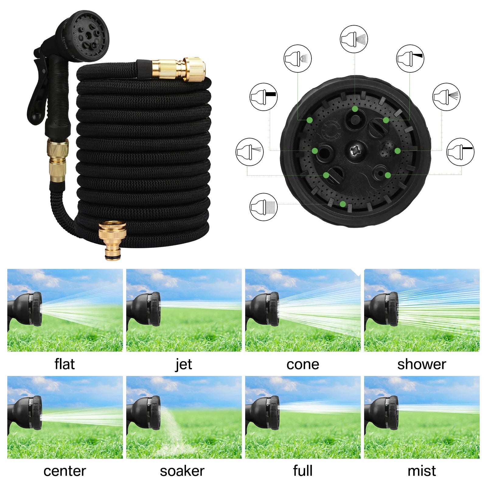 Tuyau d’arrosage extensible 25 à 100 pieds – 8 modes de pulvérisation, flexible et durab